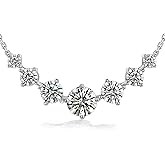 7 Stones Moissanite/Sapphire/Ruby/Emerald Necklace for Women, 2.80/1.62 Carat Pendant Necklace, Solid 925 Sterling Silver, Anniversary Romantic Gift for Her, Birthday Gifts for Mom Wife Daughter