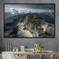 Framed Canvas Wall Art Mountainscape Aerial Dramatic Landscape Mountain Top Multicolor Photography Realism Rustic Warm - 16x24 inches