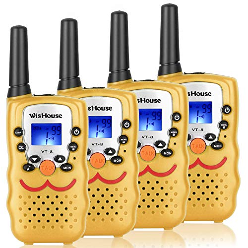 Walkie Talkie 4 Pack,22 Channel 2 Way Radio Long Range Uhf FRS Walky Talky for 3 4 5 6 7 8 9 10 11 Years Old Kids Handheld Toy for Outdoor Adventures Camping Hiking(VT-8 Yellow) - Thumbnail 7