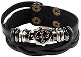 Areke Mens Leather Bracelets and Beads Unisex Male Cross Charm Bracelet with Metal Woven Snapper