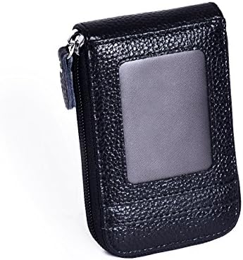 RFID Blocking Credit Card Holder, Outside ID Window Credit Card Wallet for women Genuine Leather Safe Security Travel Wallet (Black)