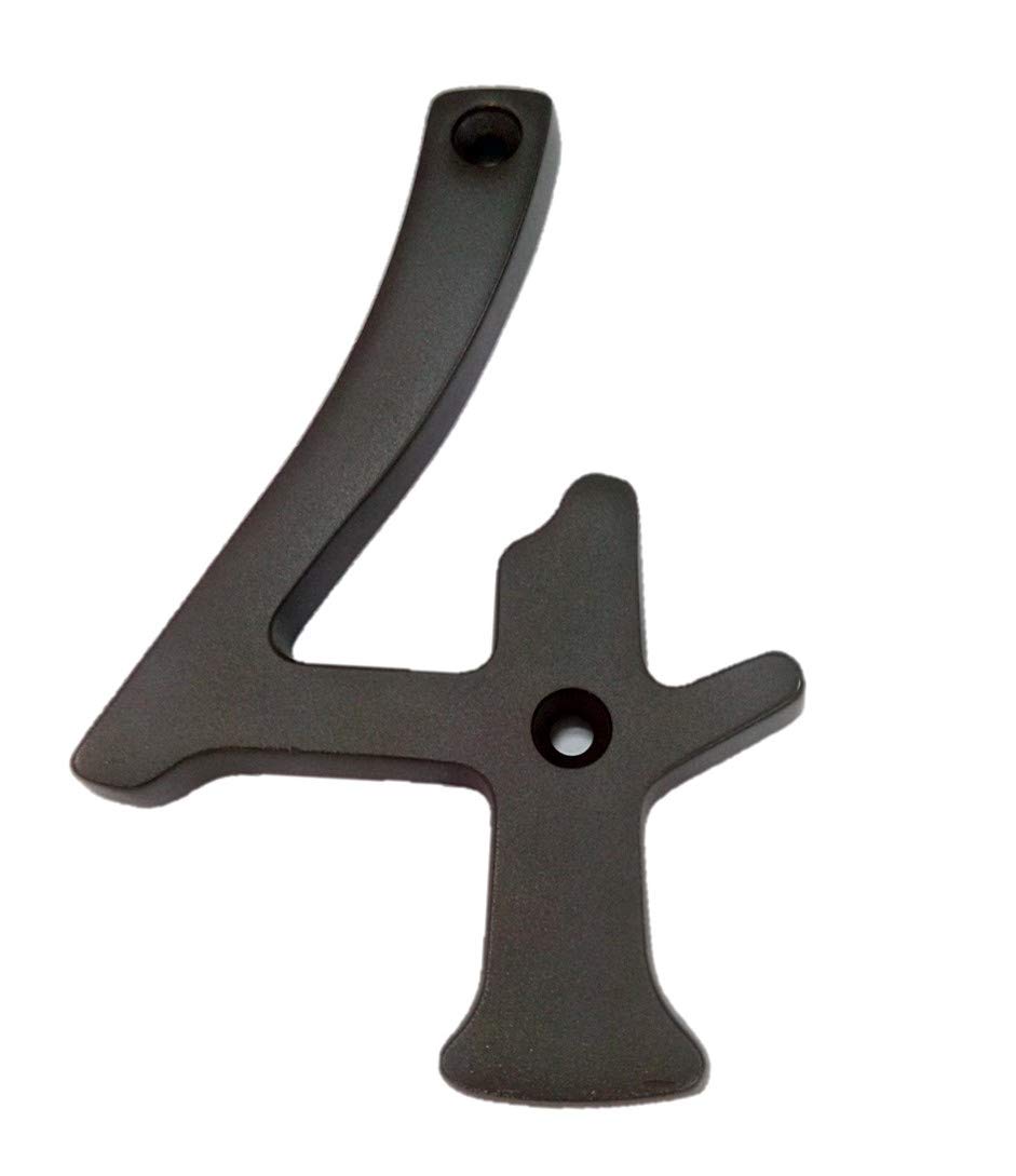 QCAA Traditional Heavy Solid Brass House Number 4, 4", US10B Oil Rubbed Bronze, 1 Pack, Made in Taiwan