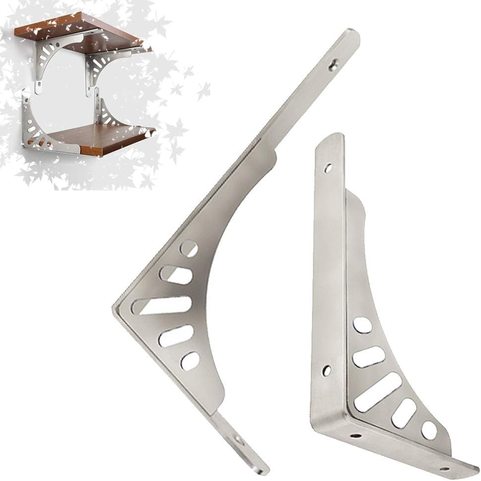 OWUV Metal Shelf Brackets (2 pcs), 304 Stainless Steel, Thickness 4MM, 90-Degree Corner Brace Shelving Bracket, Wall Mounted Triangle Support Bracket for Shelves - Upward/Downward (Dual-use)