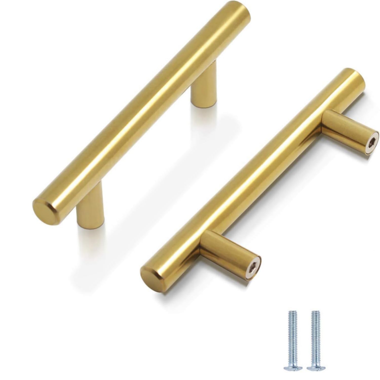 CCHONG 2 Pack Gold Stainless Steel Cupboard Handles (76mm Hole Centre, 127mm Total Length) — image 1