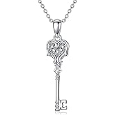 LWXIE Sterling Silver Diamond Key Pendant Necklace for Women, 18+2Inch