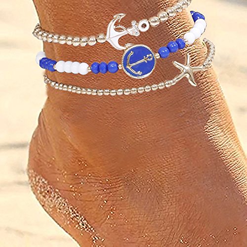 MOLOCH Anklets For Women Starfish Anchor Ankle Bead Chains Bracelets Adjustable Beach Anklet Foot Jewelry Set For Girls - Thumbnail 6