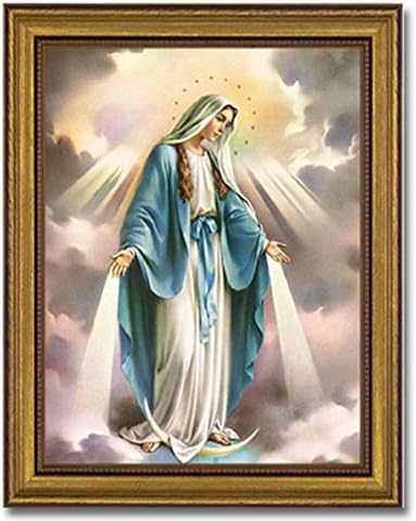 Gerffert Collection Antique Finish Catholic Prints in Gold Leaf Wood Frame, 18 Inch - Our Lady of Grace