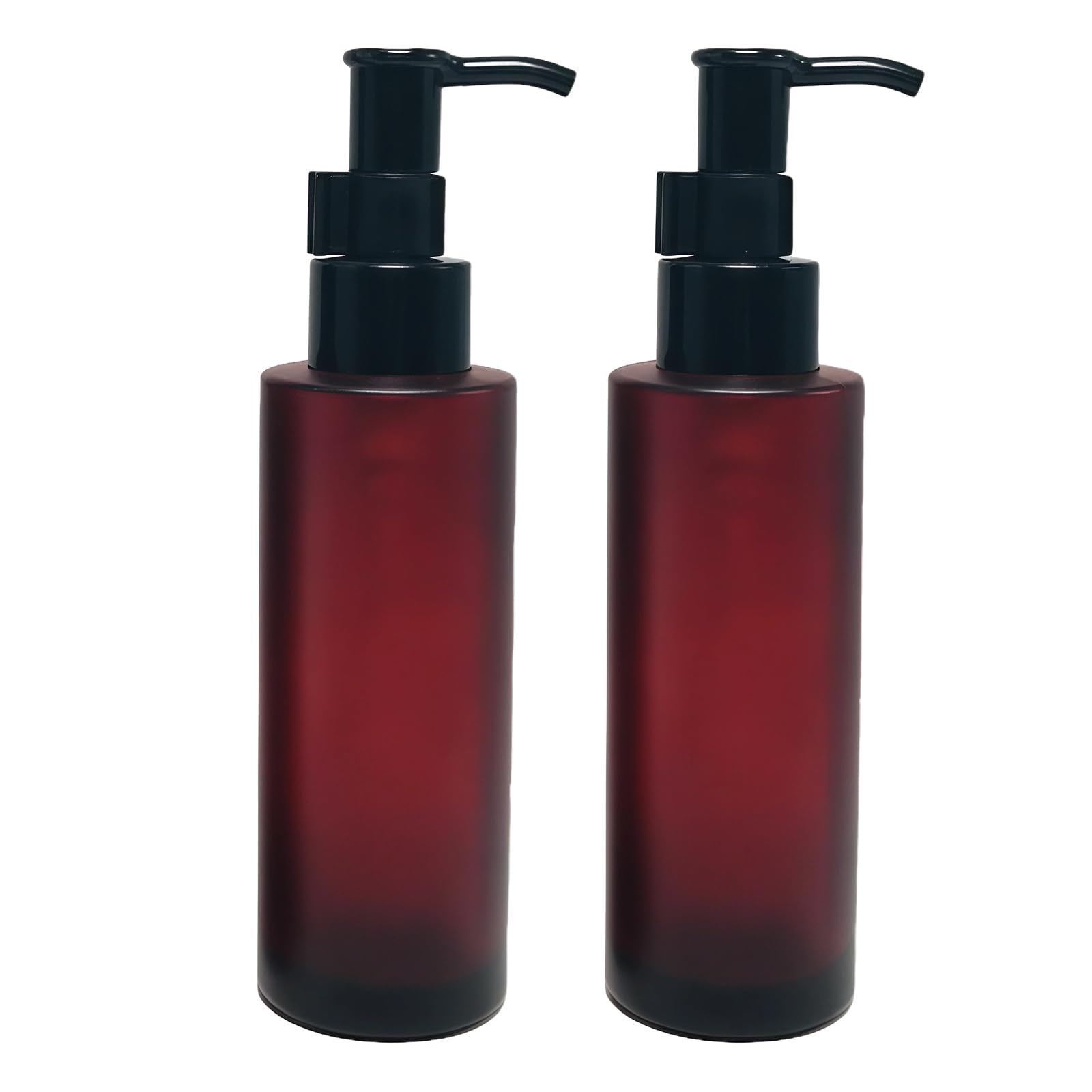 2PCS 100ml Empty Refillable Glass Lotion Pump Bottles Soap Dispensers Containers Jars with Black Pumps for Lotion Liquid Makeup Removel Oil Shampoo (Wine red)