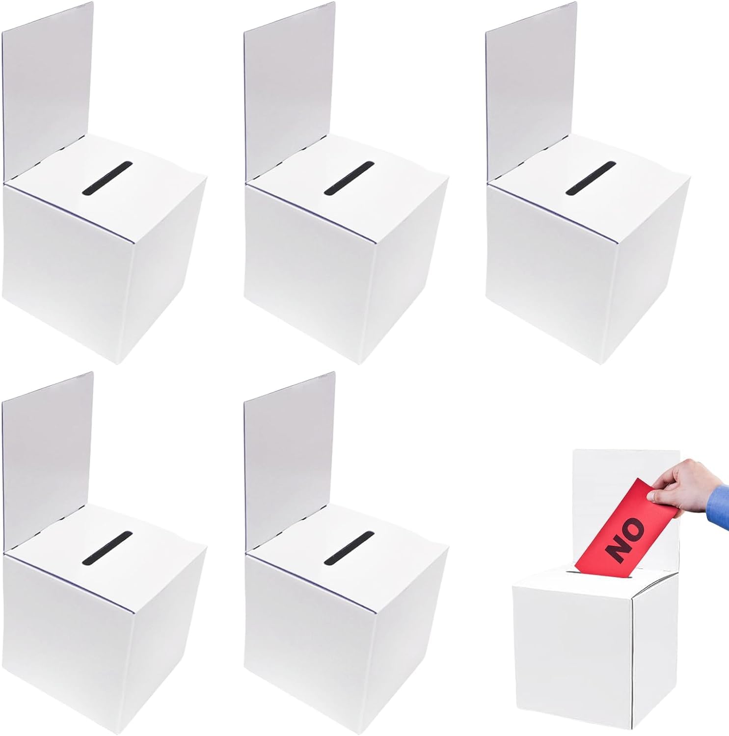 5 Pack Cardboard Ballot Box: Rhitchy Raffle Boxes Donation Box Suggestion Box Charity Collection Box with Slot & Removable Header, Business Card Box for Collecting Voting(6'' X 6'' X 6'', White)