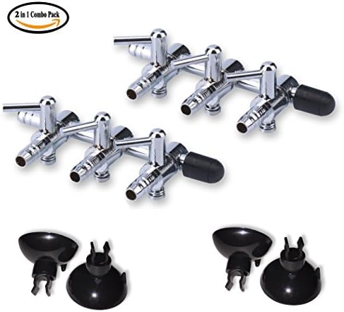 Aquarium Air Pump Accessories include 2 Pcs 3-Way Outlet Air Flow Control Valves and 4 Pcs Aquarium Suction Cup Holders for Fish Tank