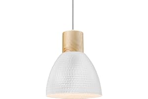 ELYONA Hammered Pendant Lights for Kitchen Island, Solid Wood Hanging Light Fixtures, Industrial Metal Pendant Light Fixtures for Bar, Dining Room, Bedroom, Office, Modern White,Small