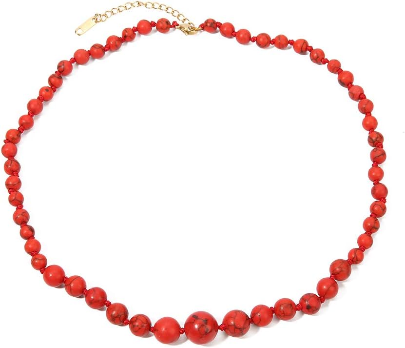 BALIBALI Semi Precious Stone Beaded Choker Necklace 14K Gold Plated Natural Stone Double Strand Necklace Layered Short Necklaces