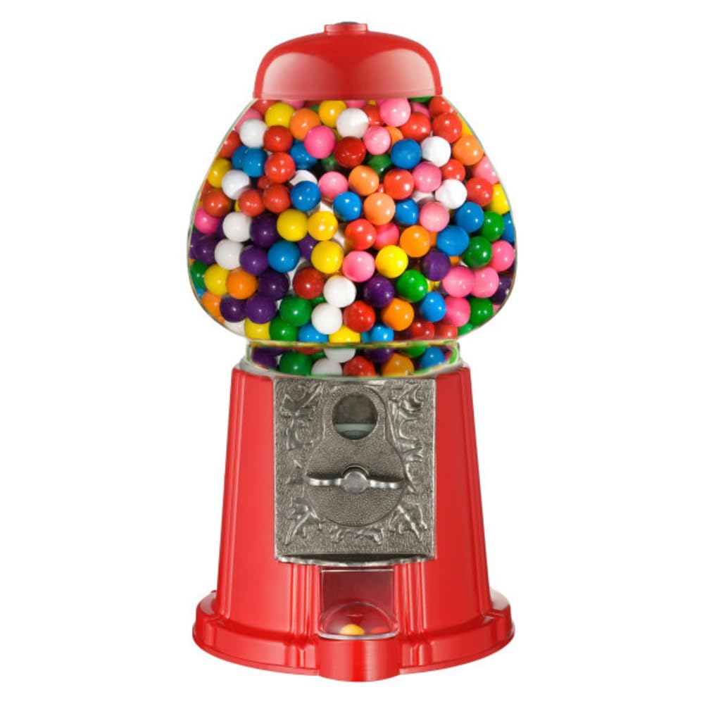 15” Gumball Machine with Coin Bank - Bubble Gum Machine Candy Dispenser with Glass Globe and Metal Base - Vintage Style Gum Ball Vending Dispenser by Great Northern Popcorn (Red) Image