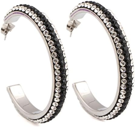 Black and Clear Cubic Zirconia Pave 316L Stainless Steel large Hoop Stud earrings for Women