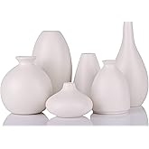 Set of 6 Matte White Small Vases for Flowers, Ceramic Bud Vase Bulk Boho Centerpieces for Tables, Mini Short Vase Modern Bulk Wedding Centerpieces Ikebana Vases for Bridal Shower/House Warming Gift
