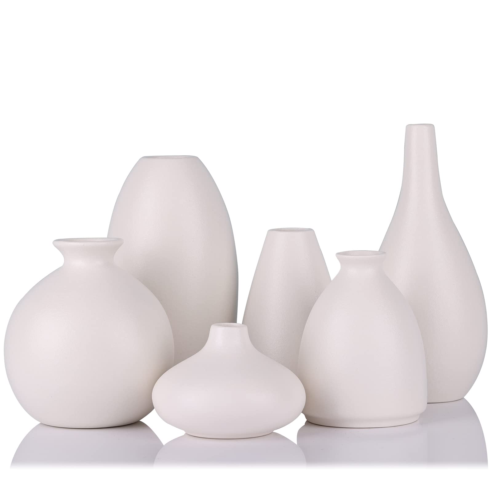 Photo 1 of Set of 6 Matte White Small Vases for Flowers, Ceramic Bud Vase Bulk Boho Centerpieces for Tables, Mini Short Vase Modern Bulk Wedding Centerpieces Ikebana Vases for Bridal Shower/House Warming Gift