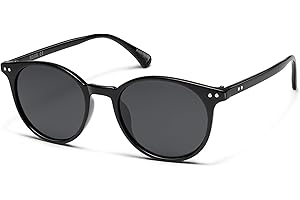 SOJOS Small Round Classic Polarized Sunglasses for Women Men Vintage Style UV400 Lens SJ2113, Black/Grey
