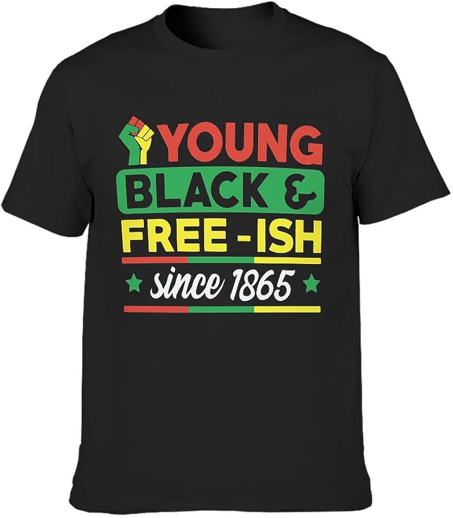 Vintage Young and Black Free-ish Since 1865 Print Men's Graphic T Shirt Regular Fit Retro Summer 