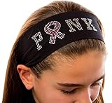 PINK Ribbon Breast Cancer Awareness Funny Girl Designs Rhinestone Stretch Headband (Black)