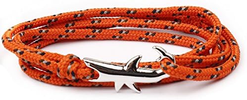 CandyBrowser Happiness Jewelry Nylon Rope Sailing Vikings Wrap Bracelet With Silver Color Nautical Shark Alloy Clasp 30 Inches (Orange/Silver)