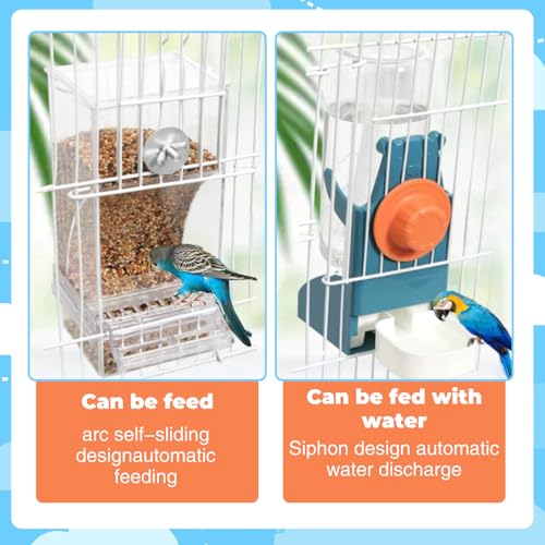 SUSOO Bird Feeder and Water Dispenser Set, Leak-Proof Acrylic Automatic Seed Feeding Container, Hydration Drinker for Parrot, Parakeets,Budgies, Cockatiels,Canaries,and Lovebirds Cage Accessories