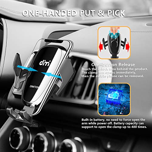 DM Car Phone Mount Air Vent Automatic Clamping Cell Phone Holder for Car Wireless Charger Built-in Battery Compatible with iPhone Xs Max/XR/XS/X/8 Plus, Samsung Galaxy S10/S10 Plus/S9/S8/S7/Note 9 10