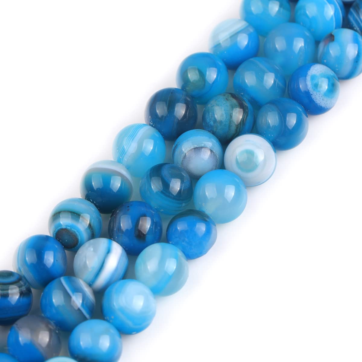 GEM-Inside 10mm Blue Banded Agate Stone Round Gemstone Semi Precious Loose Beads for Jewellery Making 15''
