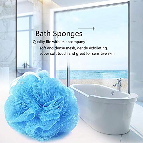 Bath Sponges Bath Loofahs Mesh Pouf Shower Wash Ball Large 5 Packs 60g Each Soft Eco-Friendly for Men& Women Cleanse, Smooths Skin, Exfoliating