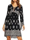 Beyove Women's Bohemian Vintage Printed Ethnic Style Loose Casual Tunic Dress,Navy Blue,XX-Large