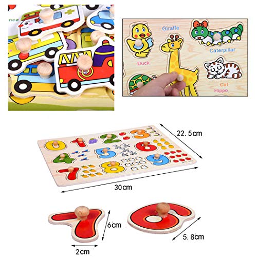 SIPLIV Wooden Pegged Puzzles Set Learning Puzzles Board for 2-5 Years Old Kids Preschool Early Education Toys and Games, 2 Pcs - Animals and Insects - Thumbnail 3