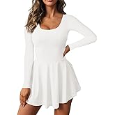Fisoew Womens 2-in-1 Athletic Tennis Golf Dress Long Sleeve Underneath Workout Active Dresses with Built-in Shorts