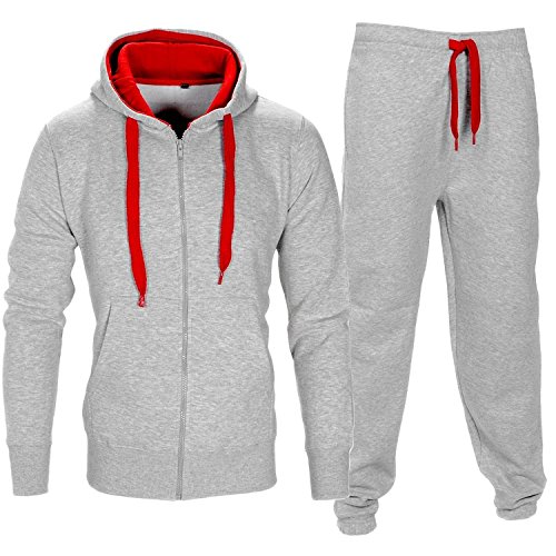 Men tracksuit set contrast cord fleece hoodie bottom jogger gym s…