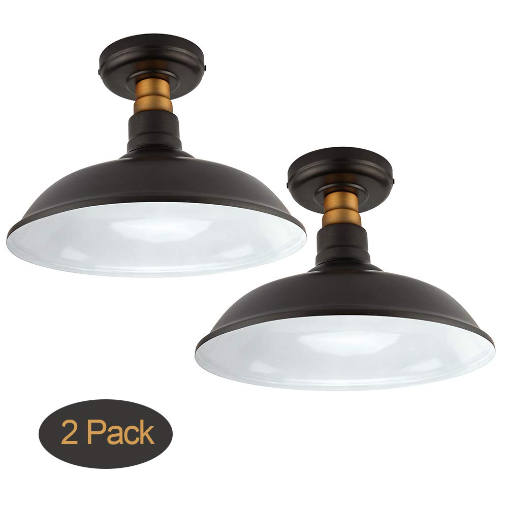 Set of 2 Vintage Semi Flush Mount Ceiling Light, Oil Rubbed Bronze/Antique Brass Finish,Industrial Ceiling Lamp Fixture Suitable for Bedroom Living Room Hallway,E26 Medium Base