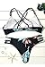 SEASELFIE Women's Black Leaves Printing Cross Padding Bikini Set Beach Swimwear Medium