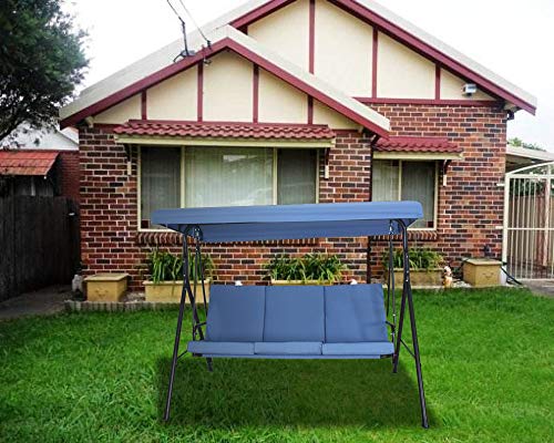 Homebeyond 3 Seater Outdoor Patio Swing | Rust and Fade Resistant Steel Frame with Adjustable Tilt Canopy | Perfect for Garden Backyard or Poolside - SW-3B