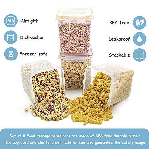 Cereal Container Food Storage Containers, Blingco Set of 8 (2.5L/85oz) Airtight Dry Food Storage Containers with Lids - BPA Free Plastic for Flour, Sugar, Cereal and Pantry Storage Containers