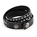 Top Plaza Mens Womens Black Genuine Leather Cuff Bracelet Metal Spike Studded Punk Rock Biker Bracelets Adjustable Bangle Wrap Wristband