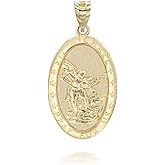 10k Yellow Gold Archangel St. Michael Pray For Us Words Oval Medal in Solid Gold Choice of Pendant Only or Necklace Chain Length