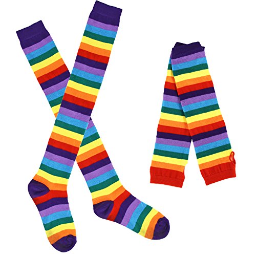 Acecharming Womens Party Colorful Rainbow Stripes Knit Leg Arm Warmer