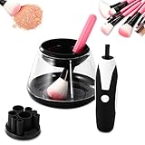 Makeup Brush Cleaner and Dryer Machine Upgraded Design, MILIMI Dual Speed Level Anti-skid Handle Automatic Electric Spinning Tool in 360 Rotation with 8 Rubber Holders（black）