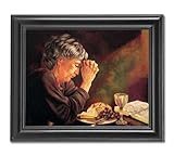 Gratitude Old Lady Praying At Dinner Table Daily Bread Woman Religious Wall Picture Framed Art Print