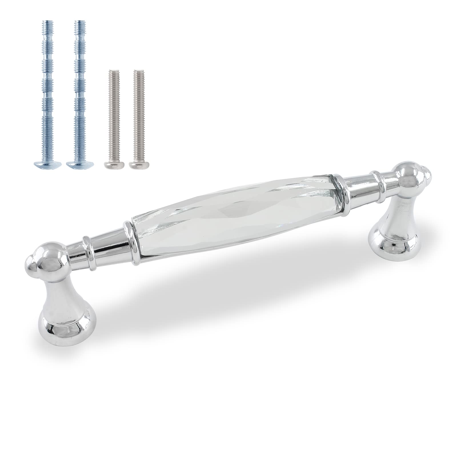 Photo 1 of Uenhoy 4 Pcs Crystal Cabinet Pulls Handles 3-3/4 Inch Hole Spacing Chrome Silver Glass Handle Pulls Modern Crystal Drawer Pulls Bar Cabinet Pulls
