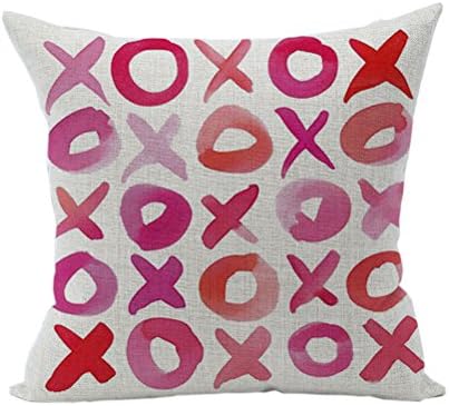 Ruideng Lover Heart Pattern Cotton Linen Square Throw Pillow Case Decorative Cushion Cover Pillowcase Cushion Case for Sofa,Bed,Chair,Bedding 18 X 18 Inch (Colorful XOXO)