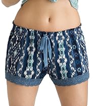 Wallflower Luxury Soft Women Sleepwear Printed Pattern Short with Crochet Trim Loungewear for Ladies - Blue, Small