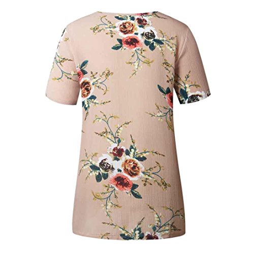 Dainzuy Ladies Sexy Casual Tops, Women's Floral Printing T-Shirt Short Sleeve Blouse (Khaki, L)