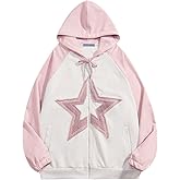 Aelfric Eden Suede Star Patchwork Full Zip Up Hoodie Oversized Graphic Hoodies Y2K Hooded Casual Sweatshirts Jackets