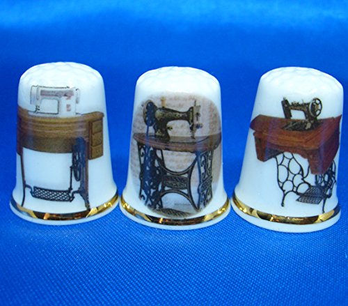 Birchcroft Porcelain China Collectable - Set of Three Thimbles - Treadle Sewing Machines