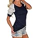 Kshion Women Summer Blouse Casual Tops Lace T-Shirt Tee Short Sleeve Black (L)
