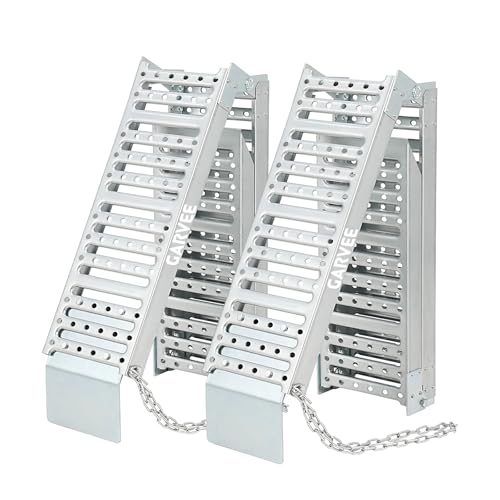 Garvee 6 ft Folding Loading Ramps (2-Pack) - 1000 Lb Capacity Heavy Duty Steel Tri-Fold Ramps for ATV, Dirt Bike, Motorcycle, Pickup Trucks, E-Bikes, 9 in Wide Anti-Slip Surface, Silver