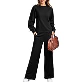 Yousify 2 Piece Sets for Women Trendy Sweatsuits Casual Long Sleeve Tops Outfits Seam Wide Leg Pants Lounge Sets